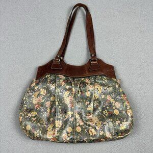 Patricia Nash Leather Satchel English Country Floral Print Shoulder Bag Brown